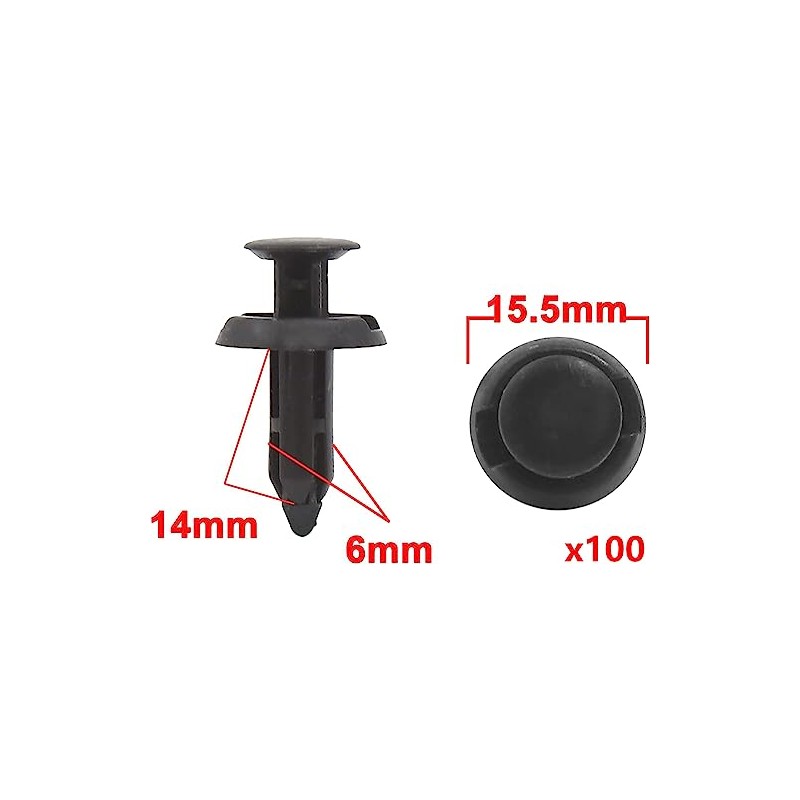 100Pcs 6mm Hole Dia Clips Plastic Push Type Rivet Retainer