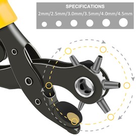 Belt Hole Puncher, [Perfect Full Set] Diyife Leather Punch with Ruler Extra Plate Screwdriver, Heavy Duty Revolving Punch Plier, Multi Sizes for Crafts, Card, Rubber, Paper(Yellow)