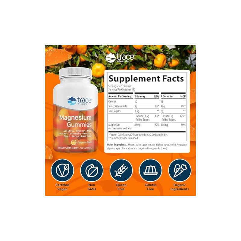 Trace Minerals Research | Magnesium Gummies - Tangerine 120 |