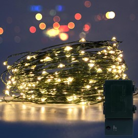Kangheshun Timer Battery Twinkle Mini Fairy Lights, 1 Pack 200 LED 33ft Dark Green Wire,Firefly Starry LED String Lights Warm White for Wedding Party Christmas Tree Decorations Bedroom Decor
