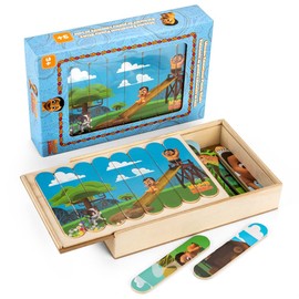 Mighty Little Bheem Educational Painted Strip Puzzle Wood Box Set Contains 8 Scenes from The Animated Childrens Show for Boys & Girls Ages 3 and Up