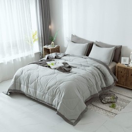 KASENTEX All Season Soft Quilted Comforter Set with Stylish Ruffled Edge Trim Nostalgic Design 3 Piece Mini Set Microfiber Soft Warm Bedding with Shams (Light Grey, King + 2 King Shams)