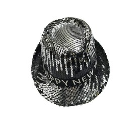 Pack of 12 Happy New Years Eve Theme Party Favor Ribbon Sequins Fedora Hats with LED Colorful Lights