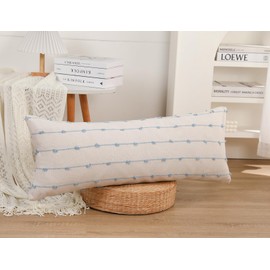 NUYECY Long Lumbar Throw Pillow Cover 16x36,Stripe Pattern Cotton Blue Boho Extra Long Decorative Pillow Cover Pillow Case Cushion Cover for Bed Sofa Couch Farmhouse,Skinny Modern Accent