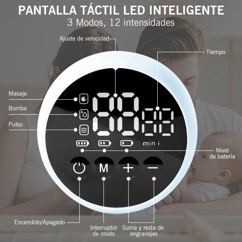 Extractor De Leche Eléctrico Manos Libres 3 Modos 12 Niveles
