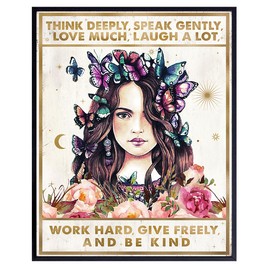 Boho Wall Decor positive Quotes - Farmhouse Style Inspirational Wall Decor - Tween Girls Motivational Quotes Art - Personal Growth Shabby chic Bedroom Decoration for Women - Be Kind Sign Teen Room Dec