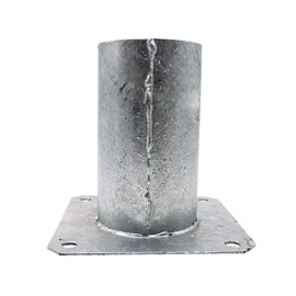 DOJA Barcelona Round Post Holder, 81mm x 150mm x 150mm, Galvanised Steel, Screw-On Sleeve & Base, Ground Anchor for Wooden Posts & Beams