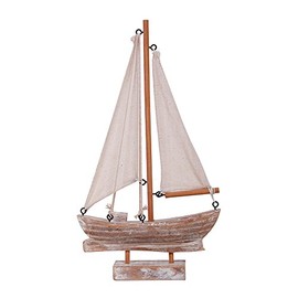 Waroom Home Wooden Sailboat Decor, Handmade Vintage Nautical Decor Sailing Boat Decoration, Wood Display Sail Boat, 10.75ââH (Sailboat-B)