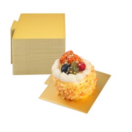 YIHUANYIFA 3.1" Mini Cake Base, 200Pcs Square Cardboard Perfect for Cake Decorating Cake Dessert Displays Tray Cardboard (Gold square, 200pcs)