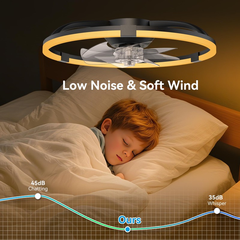 Franjulia Ceiling Fans with Lights and Remote, 20'' Low Profile