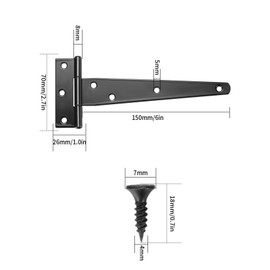 4 Pcs T Hinges, T-Strap Hinges, Metal Heavy Duty Gate Hinges, Tee Hinges with Screws for Sheds, Windows, Fence, Barn Gates Supplies (Black,6 Inch)
