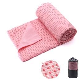 Eunzel 2 Pack Hot Yoga Towel with Grip Dot, Non Slip Yoga Mat Towe Sweat Absorbent Towel for Hot Yoga,Bikram, Pilates and Fitness 72" x 24", Pink