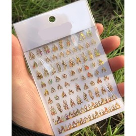WISHTIME Cool Flame Nail Stickers for Women and Little Girls - 5 Sheets 3D Self Adhesive DIY Nail Art Decoration