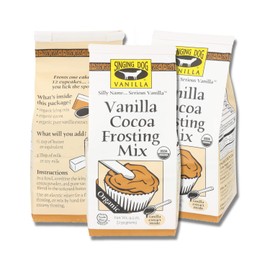 Singing Dog Vanilla Non-GMO USDA Organic Vanilla Cocoa Frosting Mix + Vanilla Extract Packet - Premium Blend for Cakes, Cupcakes, Cookies - Dairy-Free, Gluten-Free, Soy-Free (3 count) 9.5oz each