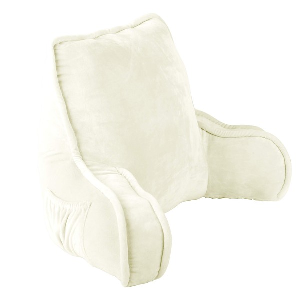 Home Soft Things Super Soft DO IT Yourself Bedrest Reading Pillow Cover and Filling, Need Assembly, Lounger Backrest Pillow for Sitting in Bed with Arms Pockets, 20" x 18" x 17", Ivory