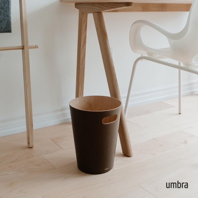 umbra Wooden Round Trash Can, No Lid, Pail, Trash Can,