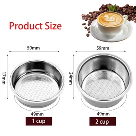 Funklu 2 Pack Stainless Steel Coffee Filter Coffee Filter Express Filter Basket with 1 and 2 Cups Double Layer Pressure Filter Basket 51mm Compatible with Most Coffee Machines