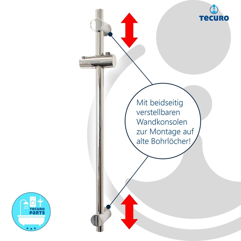 tecuro SUN Shower Rail 115 cm with Variable Wall Fixings