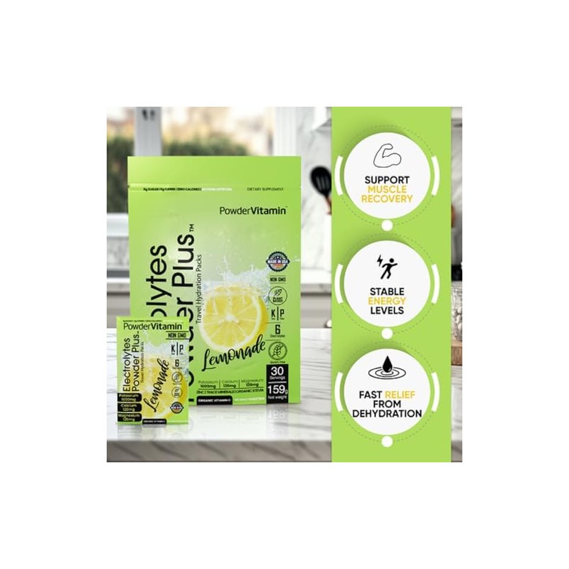 PowderVitamin Electrolytes Powder Plus, cetogénico, limonada, cero azúcar, 1000 mg
