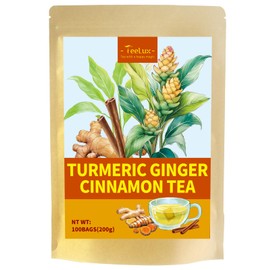 TeeLux Turmeric Ginger Cinnamon Tea, Natural Turmeric Herbal Tea with Ginger and Cinnamon, Spicy & Sweet Flavor, Caffeine Free, 100 Count
