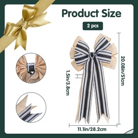 GORGECRAFT 2Pcs Black White Stripe Bow Large Burlap Wreath Bows Farmhouse Rustic Bowknot Crafts for Front Door Christmas Tree Topper Fall Decor Wedding Party Home Decor 20.08x11.1inch