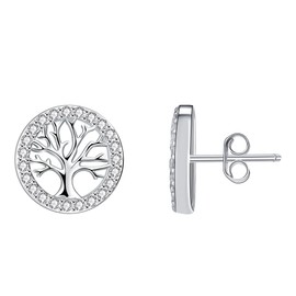 Micory Tree of Life Stud Earrings 925 Silver Ladies with 3A Zirconia, Silver, Silver-1