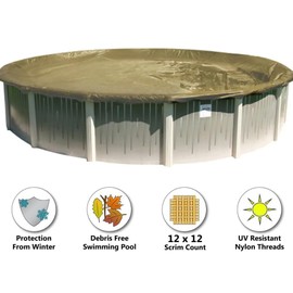 Supreme Plus Winter Pool Cover for 33' Round Above Ground Swimming Pools | Tan/Silver | Easy to Install, UV Protected, and Durable | Includes: 4' Overlap Material, Cable, Winch, and Warranty