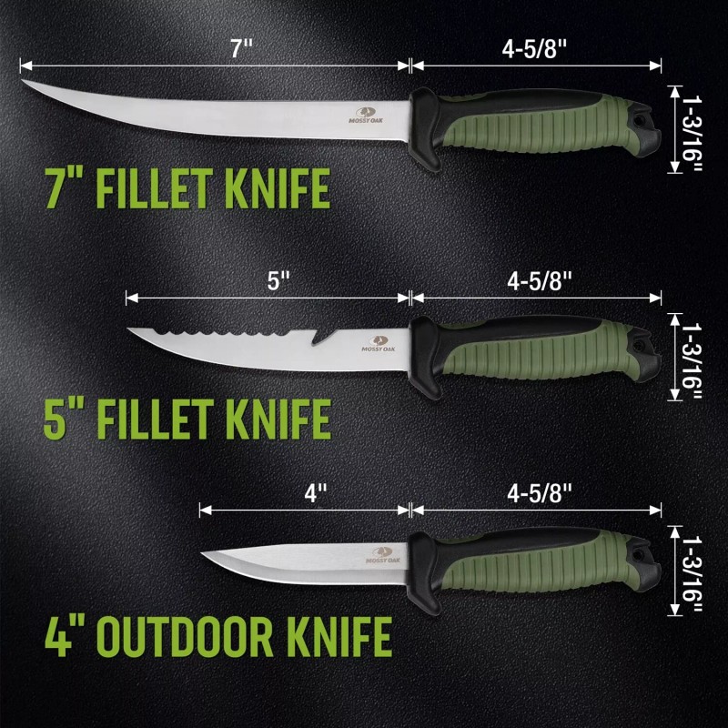MOSSY OAK 3-Piece Fishing Fillet Knife Set Bait Knife for