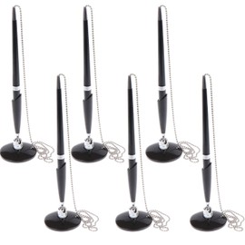 diyfixlcd 6 Pieces Desk Pen with Ball Chain Secure Pen with Adhesive Pen Chain and Security Pen Holder Ink Reception Counter Pen for bank Office Supplies (Black)