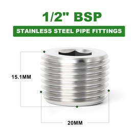 TAISHER 10 Pcs 304 Stainless Steel Internal Hex Thread Socket Pipe Plug Fitting 1/2" BSP Male, for Water Oill Air Gas