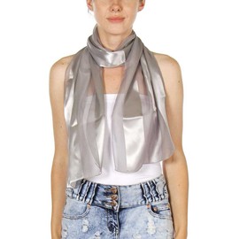 SERENITA Scarfs for women | lightweight soft silky scarves | 60" long satin chiffon stripe solid color neckerchief, Grey
