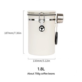 watchget Airtight Coffee Canister Coffee Bean Storage One Way Releasing Valve Container with Date Tracker and Scoop 1.8 Liter Stainless Steel Food Storage Container Canister, Creamy White