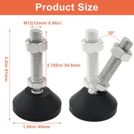 Waziaqoc 4Pcs M12 Thread Leveling Feet, Adjustable Swivel Levelers Foot, Nylon Base 50mm Diameter Articulated Feet for Table Desk Shelf Chair Furniture, D50 x M12 x H50