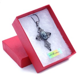 Soulbreezecollection Gray Cameo Christian Cross Pendant Necklace Charm Women Fashion Jewelry