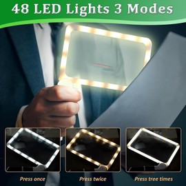 5X Magnifying Glass with Lightweight and Portable Full Page Magnifying Glass for Reading, Large Lighting Tool with 48 Led Lights and Anti Glare Lenses