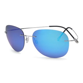 Eyekepper Rimless Sunglasses Titanium Frame Polarized Silver/Blue Mirror For Women Men