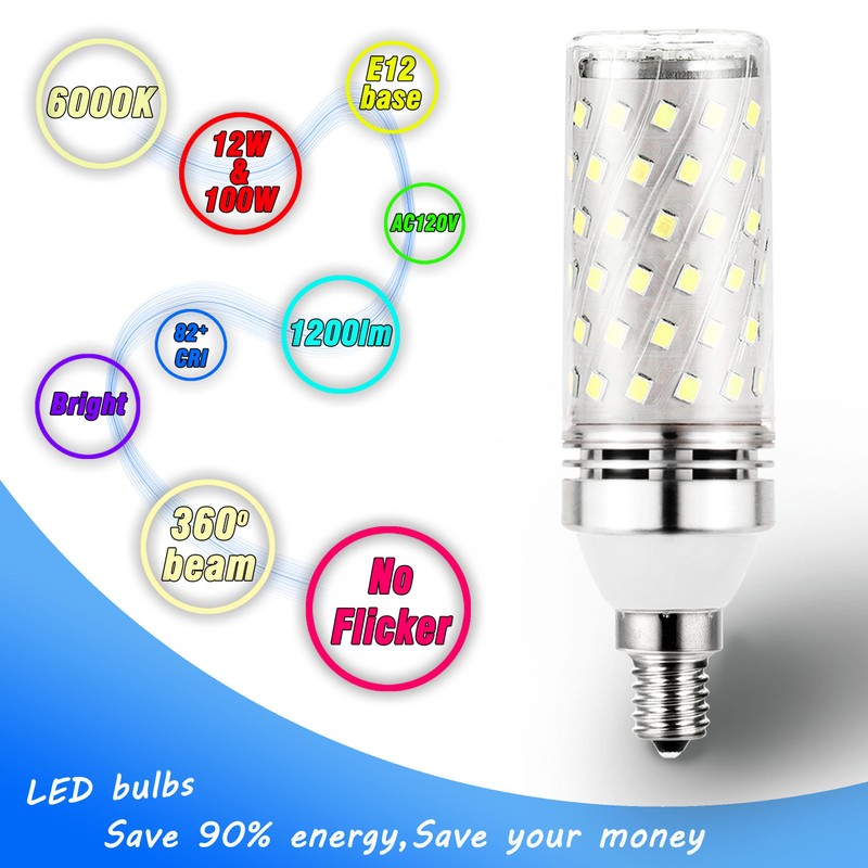 Heifymi E12 100W Led Candelabra Bulbs Replacement, 6000k Daylight Bright