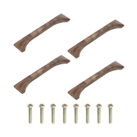 sourcing map 4Pcs Wood Drawer Pulls Handles with Screws Set 128mm/5.04" Hole Spacing Walnut Wood Cabinets Dresser Furniture, Brown