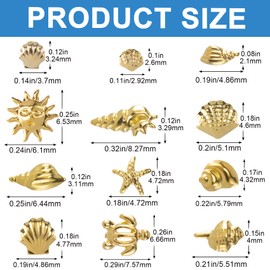 Winsyison Ocean Nail Art Charms, 3D Metal Nails Stickers, Beach Starfish Seashell Decals Manicure DIY Embellishments for Women- Gold