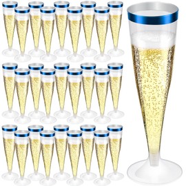 Bgtecho 100 Pack Plastic Champagne Flutes, 4.5 Oz Clear with Blue Rim