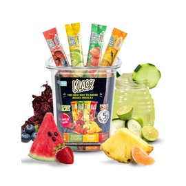 Klass Aguas Frescas Powdered Drink Mix | 44 Sugar Free Powder Packets | Flavors - Cucumber Limeade Pineapple Tangerine Strawberry Watermelon & Hibiscus Berries - Water Enhancer To Go!