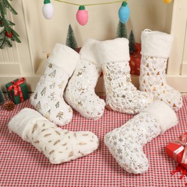 NEXAVENT 6 Pack Christmas Stockings Large 20.5’’White Xmas Stocking with Pattern Luxury Classic Hanging Ornament Decorations for Christmas Vacation