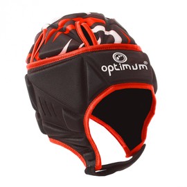 Optimum Junior Razor Rugby and Football Headguard - Full Coverage Scrum Cap | Breathable, Soft-Edged, Lightweight Protective Headgear Black/Red, Large
