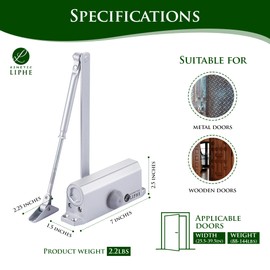 Automatic Door Closer - Hold Open Feature - Adjustable Hydraulic Heavy Duty Door Closer for Commercial and Residential Use - Quick and Easy Installation on Interior and Exterior Doors