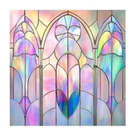 Window Privacy Film 19.7 x 19.7 Inch Removable Static Cling Tiffany Style Stained Glass Window Film Decorative Double-Sided Floral Window Clings for Home Office Living Room,Arch Love