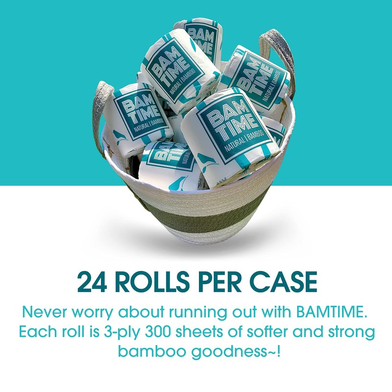 Toilet Paper, 100% 3ply Bamboo Toilet Paper, 24 Rolls, 300