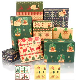 6 Sheets Christmas Wrapping Paper, Red Green Kraft Wrapping Paper Set for Girls Boys Women Men, 6 Designs Xmas Vintage Gift Wrapping Paper for Christmas Birthday New Year Holiday, 20×30 Inches.