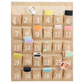 Juvale Cell Phone Storage for Classroom 30-Row Burlap Pocket Chart - 23.6 x 31 in White Farmhouse Jute - Numbered Phone Caddy & Calculator Holder - Wall-Hanging Classroom Organizer