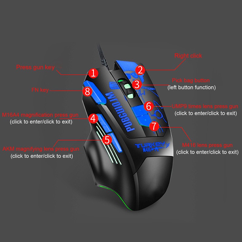 Wired Mouse 8 Keys for ESports Gaming RGB Backlight Cool