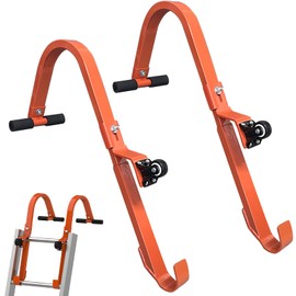 2 Pack Heavy Duty Roof Ladder Hook with Wheel,Extension Ladder Stabilizer for Roof with Rubber Grip T-Bar for Damage Prevention, Fast and Easy Setup to Access Steep Roofs